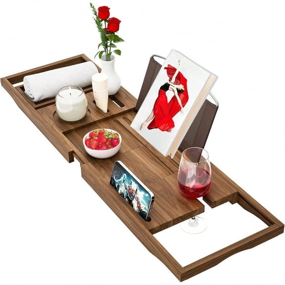 Premium Teak Bathtub Tray Caddy Wooden Bath Caddy Trays For Bathtub Bath Tub Wood Tray Table For Tub Expandable Size Fits Most Bath Tubs