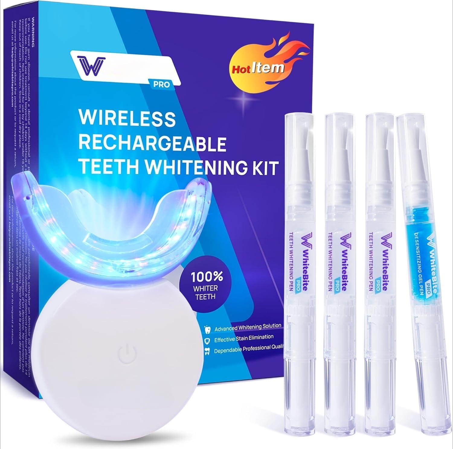 Premium Teeth Whitening Kit  32X LED Light, 3 Whitening Pens & 1 Remineralizing Pen | Safe for Sensitive Teeth | Powerful Tooth Stain Remover