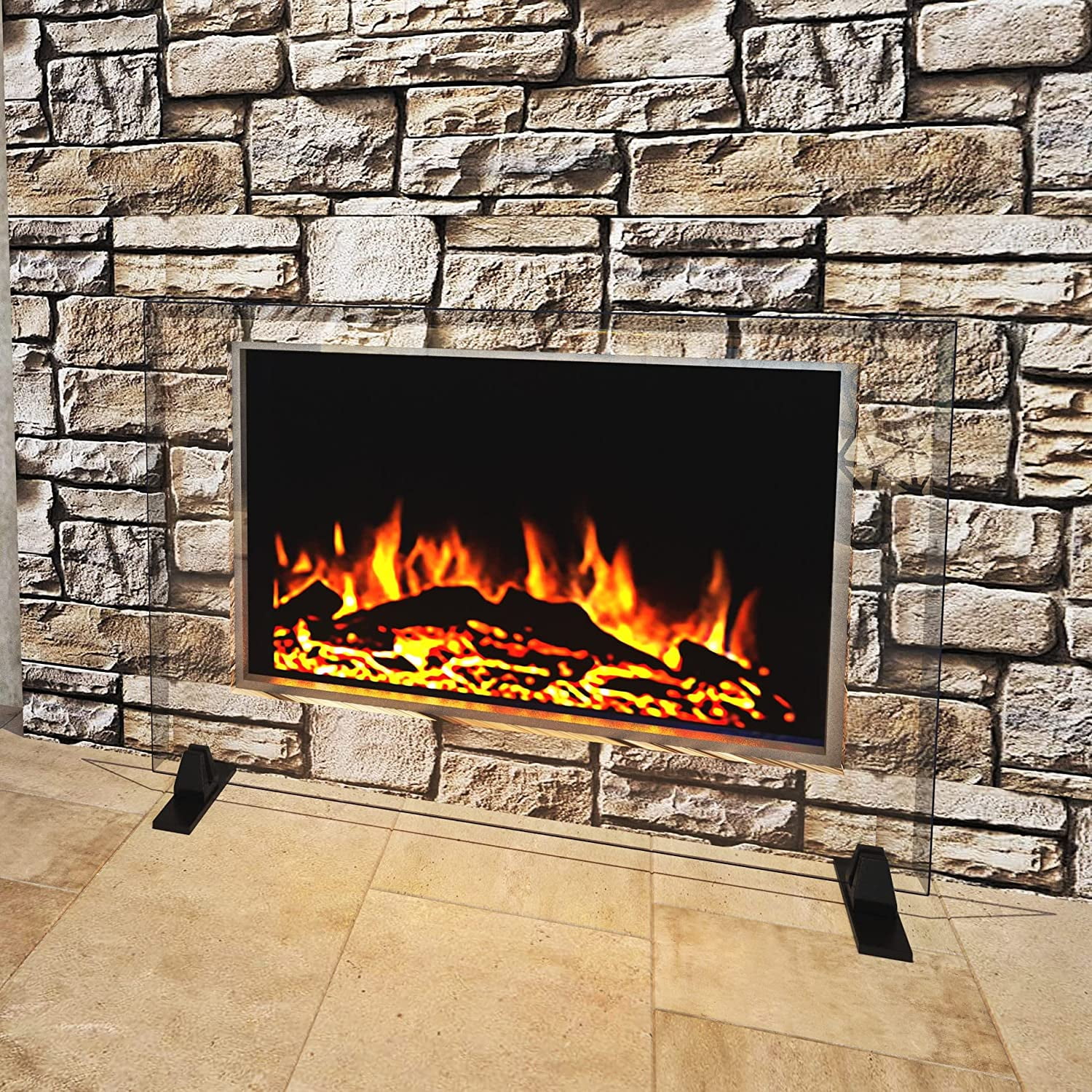 Premium Tempered Glass Fireplace Screen with Exclusive Beveled Edge