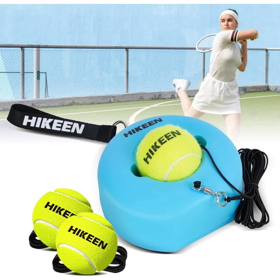 Premium Tennis Trainer Rebound with Metal Base,Portable Solo Tennis Trainer Set with 3 Highly Elastic String Balls,Tennis Practice Equipment for Adult Kids and Beginners (blue)