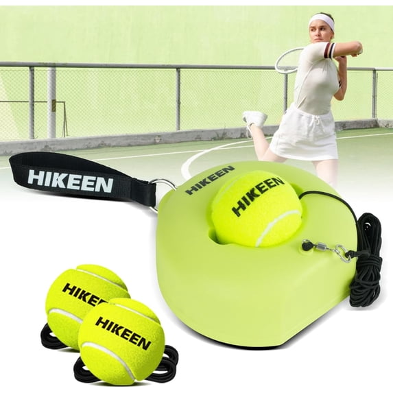 Tennis Trainer Rebound with Metal Base,Solo Tennis Trainer Set with 3 Highly Elastic String Balls,Tennis Practice Equipment for Adult Kids and Beginners (green)