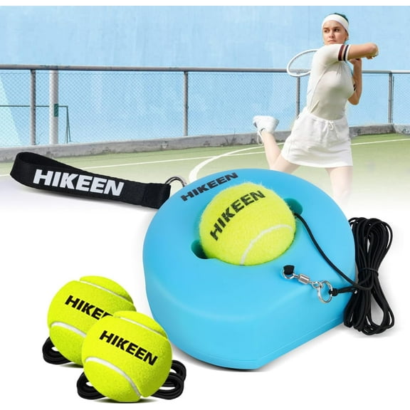 Premium Tennis Trainer Rebound with Metal Base,Portable Solo Tennis Trainer Set with 3 Highly Elastic String Balls,Tennis Practice Equipment for Adult Kids and Beginners （blue）