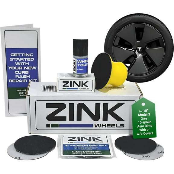 Premium Tesla Wheel Curb Rash Repair Kit for Model 3 18-inch Grey Aero Pinwheel Rims - DIY Kit with Color-matched Touch Up Paint - Made in USA
