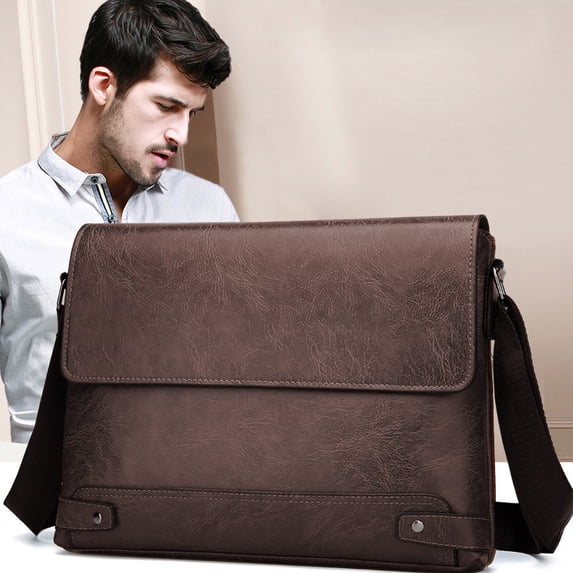 Premium Textured Leather Shoulder Crossbody Bag, Adjustable Strap Spacious Handbag, for Work Travel Daily Use, Coffee Brown, 33x24x5cm