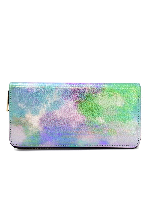 Premium Textured Vegan Leather Multicolor Tie Dye Continental Zip Around Wallet