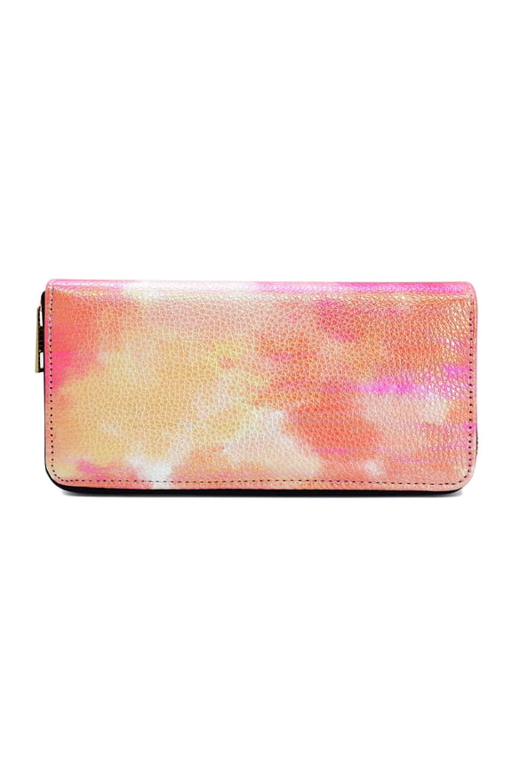 Premium Textured Vegan Pebble Leather Multicolor Tie Dye Continental Zip Around Wallet