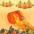 thumbnail image 1 of Premium Thanksgiving Ribbon - 4.5m Polyester Decorative Ribbon for Holiday Decor, DIY Crafts, Wreaths & Gift Wrapping with Pumpkin & Maple Leaf Patterns, 1 of 4