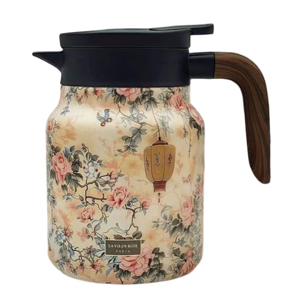 Premium Thermal Florals Teapot 1000ml Removable Infuser Stainless Steels Body And Ergonomic Wooden Handle Teas Kettle