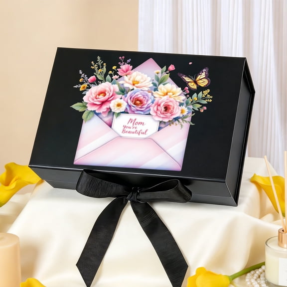 Premium Thick Paper Mother's Day Gift Box, Magnetic Snap Closure and Handcrafted Ribbon, 11.4×8.6×4.1 Inch Large Size and 8.6×6.3×3.3 Inch Small Size for Female Gifts