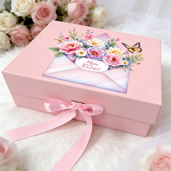 Premium Thick Paper Mother's Day Gift Box, Magnetic Snap Closure and Handcrafted Ribbon, 11.4×8.6×4.1 Inch Large Size and 8.6×6.3×3.3 Inch Small Size for Female Gifts