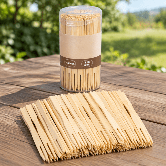Premium Thick & Sturdy Natural Bamboo Double Prongs Mini Forks 3.5 Inch, Fruit Picks/Cocktail Forks/Party Forks/Buffet Forks/Cocktail Picks for Appetizer, Cocktail, Pastry