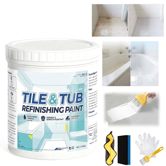 Premium Tile & Tub Refinishing Paint Kit, 2026 Upgraded Tile and Tub Refinishing Paint Kit with Tools, Bathroom White Ceramic Tile Paint, Suitable for Bathtubs, Tiles, Showers, Sink (500g)