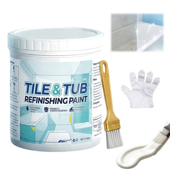 Premium Tile & Tub Refinishing Paint Kit, Quick-Dry Tub Paint Low Odor for Bathroom, Tub and Tile Refinishing Kit with Tools, Easy to Use (White,500g)