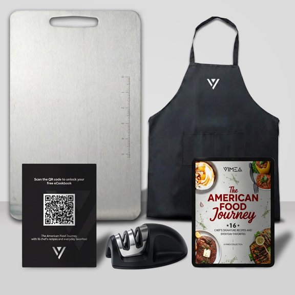 Premium Titanium Cutting Board Set  100% Titanium Chopping Board (13.4"  9") with Built-In Ruler, Chef Apron, Knife Sharpener & eCookbook for Home and Professional Cooks