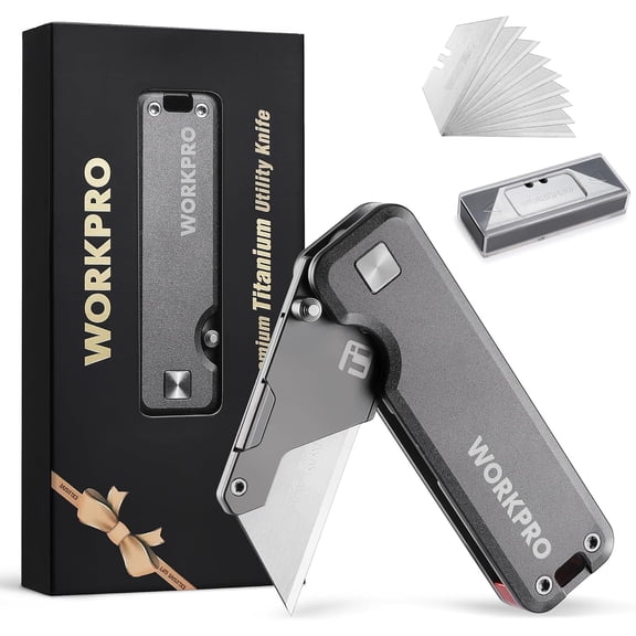 Premium Titanium Utility Knife, CNC Unibody, Lightweight Aluminium Handle Folding Box Cutter, Quick Change Blade Razor Knife,Ideal Gifts for Men Women, with 10 Extra Blades
