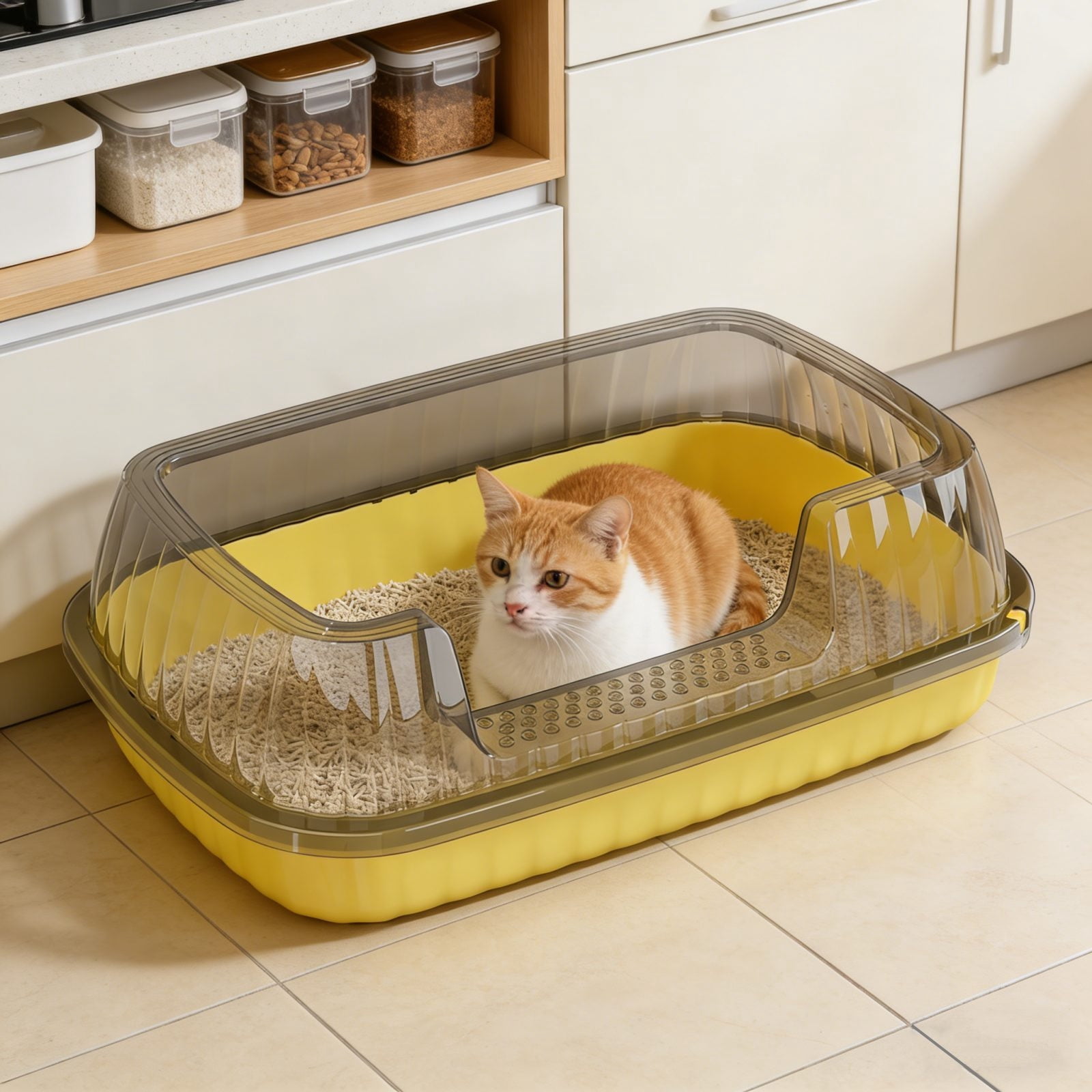 Premium Top Entry Cat Litter Box Semi-Enclosed High Sides Odor Control ...