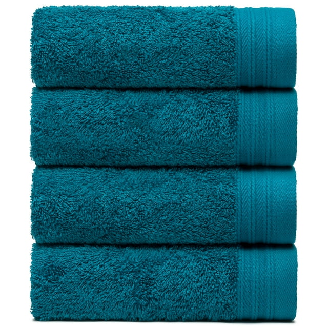Premium Towel Set of 4 Hand Towels 18" x 30" Color Teal Blue Pure Cotton Machine Washable