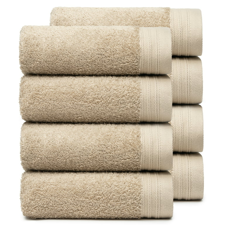 Premium Towel Set of 8 Hand Towels 18 x 30 Color: Sand, Pure Cotton, Machine Washable High Absorbency