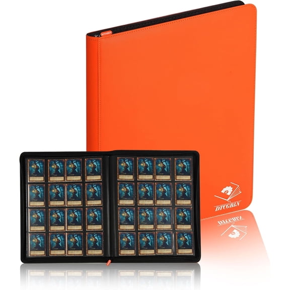 Premium Trading Card Binder for PKM TCG MTG Cards,Holds 1000+ Cards,16 -Pocket Ringless Side Loading Binder with Zipper Trading Card Album Folder for TCG - Orange
