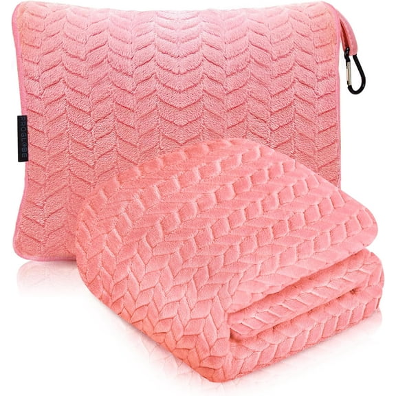 Premium Travel Blanket, Compact Airplane Warm and Soft Blanket with Bag, Camping Blanket Packable with Hand Luggage Sleeve and Backpack Clip, 40x63