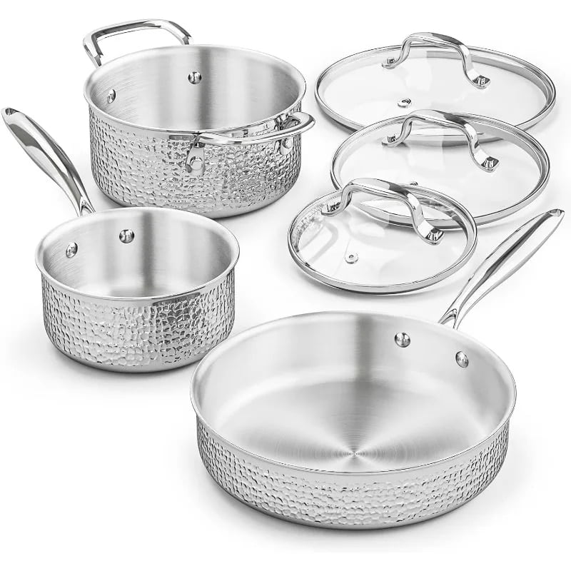 Black Friday Stainless Steel Pots And Pans Premium Tri-Ply Hammered Stainless Steel Cookware Set - 6 Piece Pots