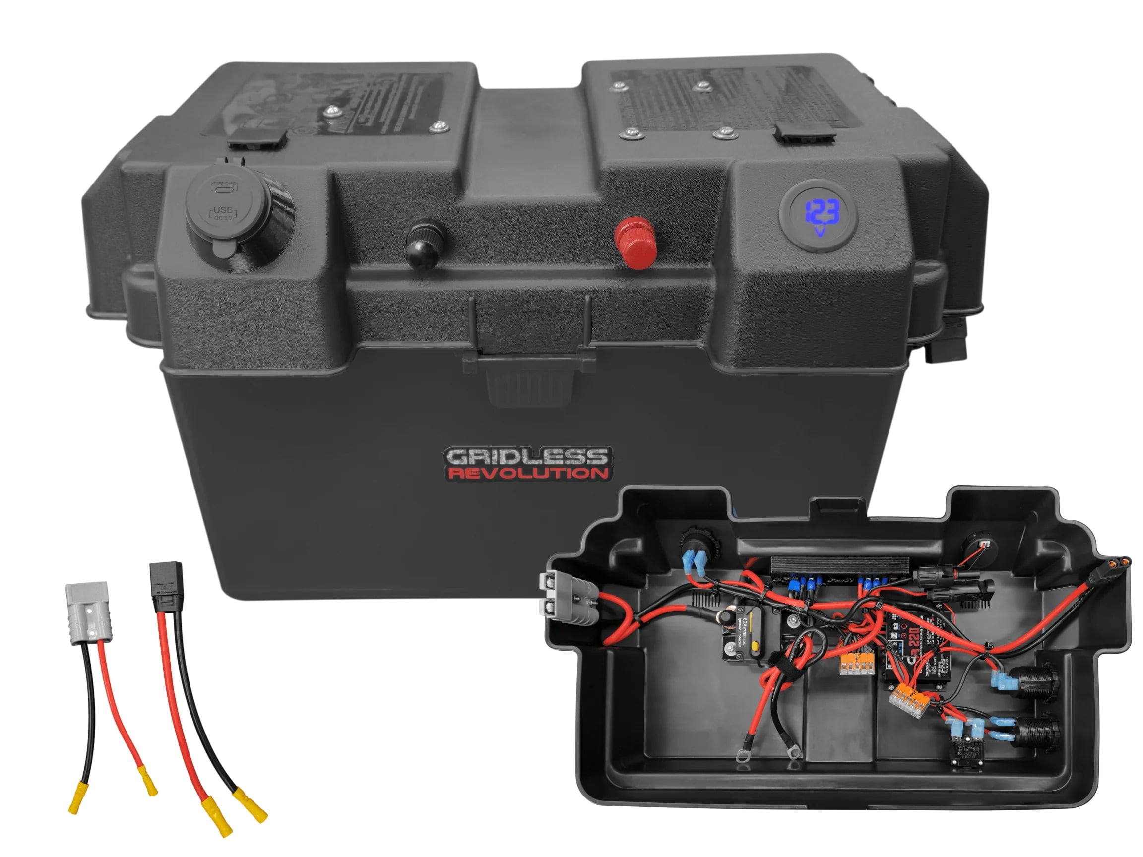 Premium Trolling Motor Battery Box Power Center, 12V / 24V, w 60A