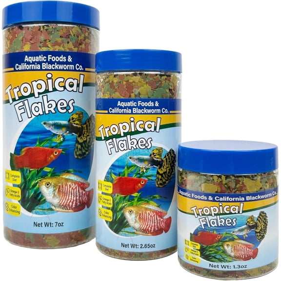 Premium Tropical Fish Flakes, for Angels, Cichlids, Guppies, Live Bearers, Loaches, Gouramis, All Tropicals. Wafers & Pellets Included 1.3oz Canister