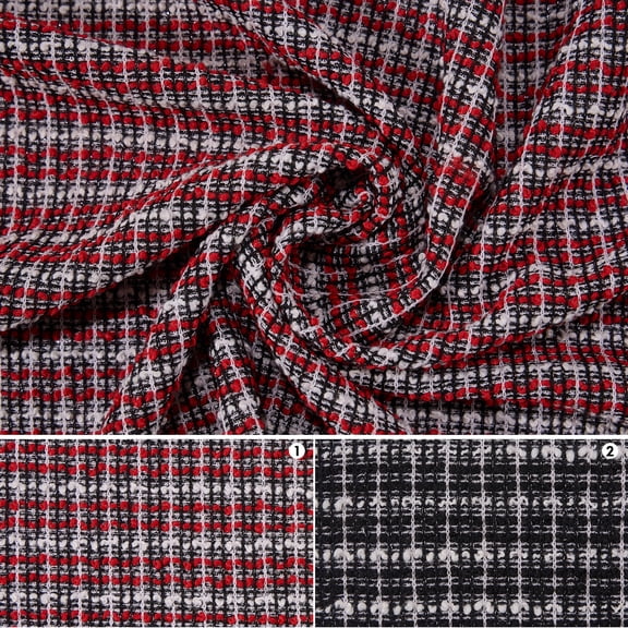 Premium Tweed Knit Fabric - 95% Polyester 5% Lycra, 160CM Width 280G/M², Red Black White Plaid for Clothing, DIY Sewing (By The Yard)