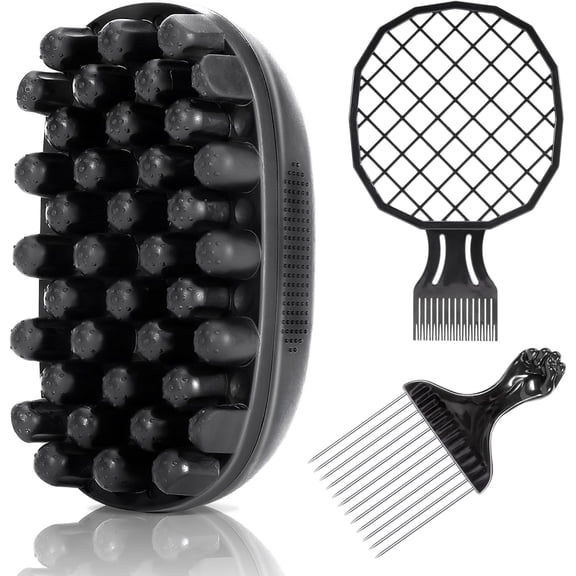 Premium Twist Hair Sponge Brush, Twist Styler Comb Set for Men & Women, Metal Brush Pick and Twist Comb for Afro, Curly, Coiled, Short Hair