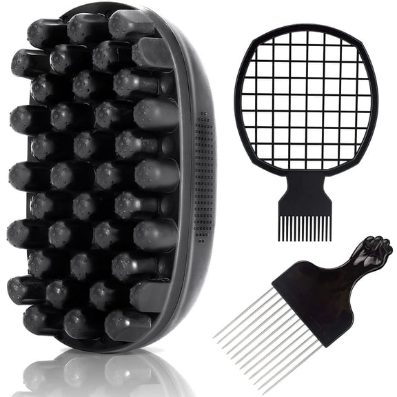Premium Twist Hair Sponge Brush, Twist Styler Comb Set for Men & Women, Metal Brush Pick and Twist Comb for Afro, Curly, Coiled, Short Hair