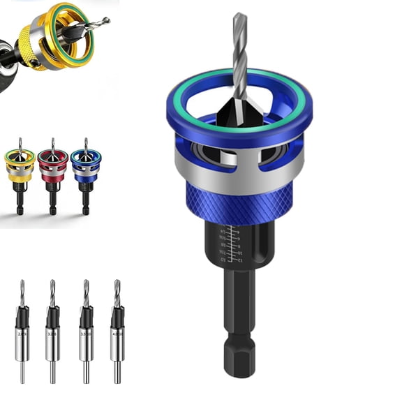 Premium Two-Flute Counterbore Kit with Depth Stop, 4PCS High-Speed Steel Drill Bits, Adjustable Collar for Wood, Metal, MDF, Aluminum