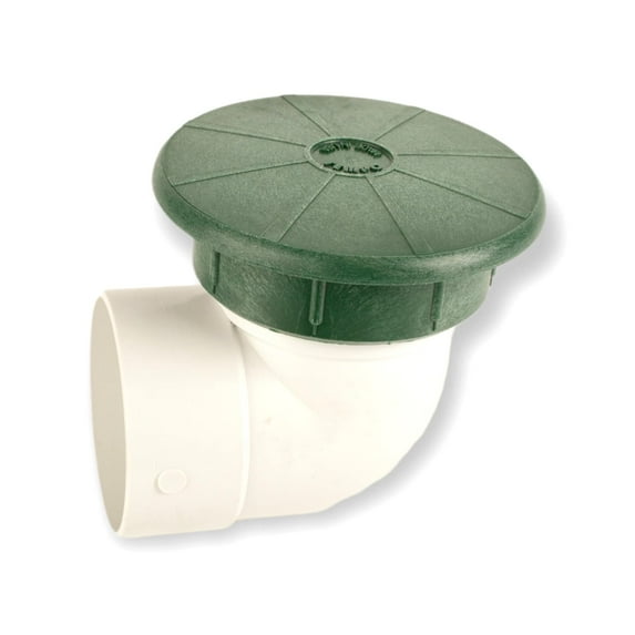 Premium USA Made Pop-Up Drainage Emitter, For 3 in. Drain Fittings, Green Plastic - For Outdoor Landscape Drain Pipe (Valve + 3" Elbow)