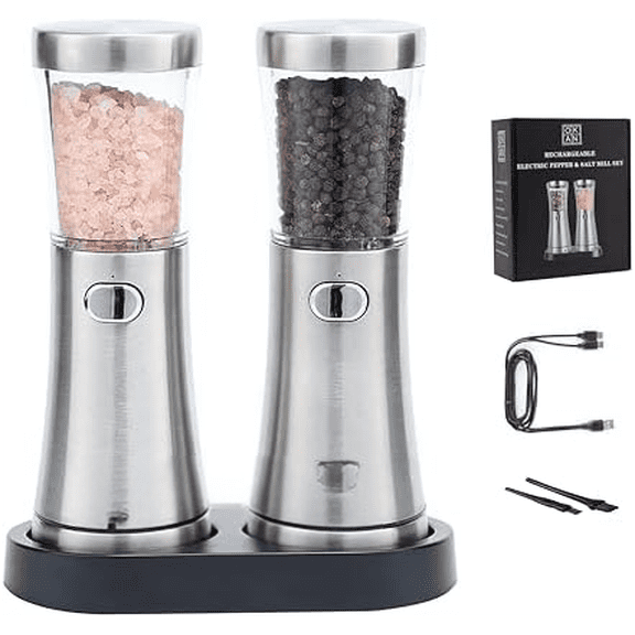 Premium USB Electric Salt & Pepper Grinder Set Dual USB Charging Cable, Ceramic Burr, LED Light, Push-, 120ml, Gift Box$$Home Decor, Kitchen, & Other