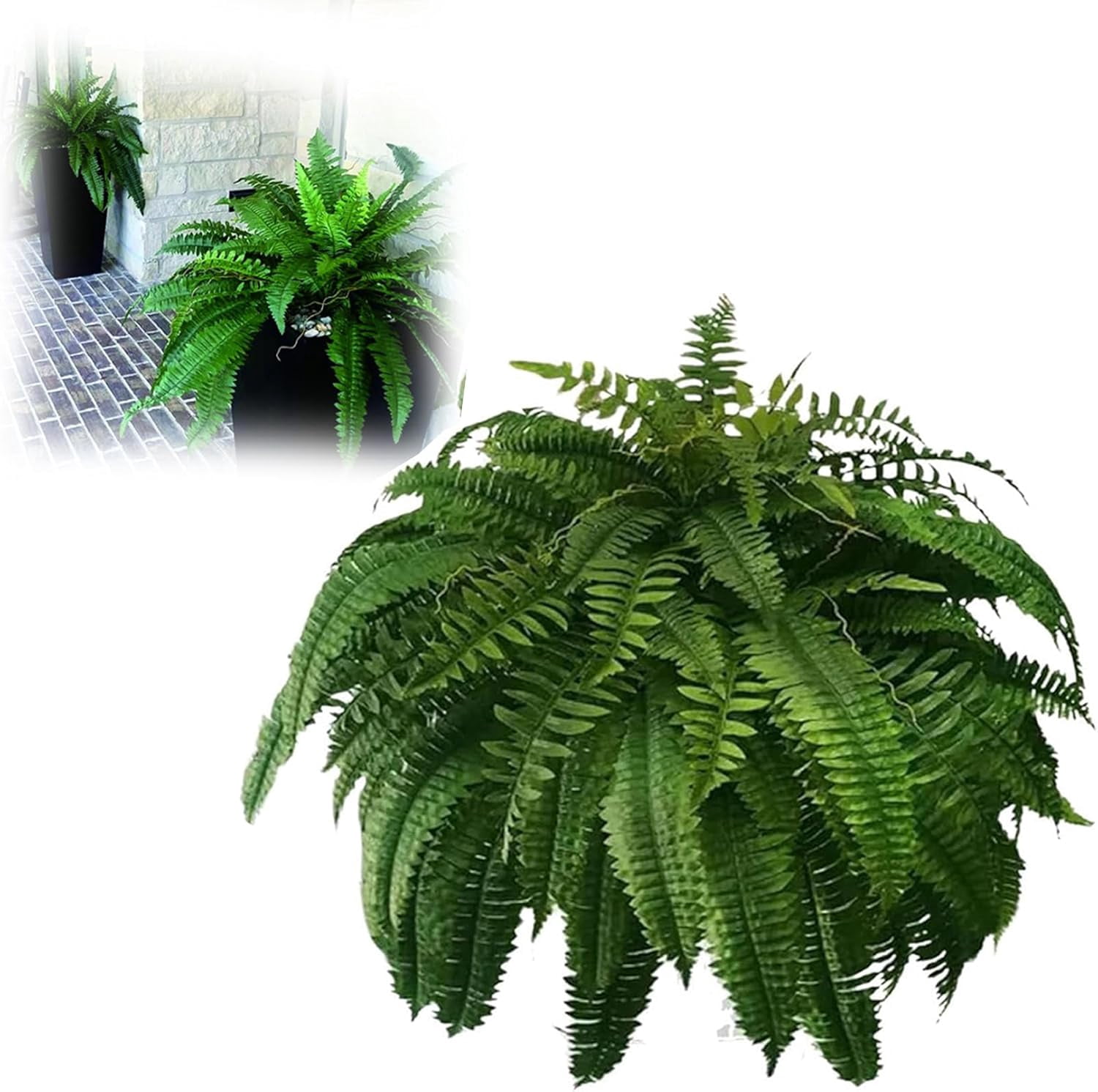 Premium UV-Resistant Artificial Boston Ferns for Outdoor Planters, Large Faux Ferns for Outdoor Planters, 26in Realistic Fake Plants for Front Porch, Patio & Garden, 38 Branches Full Bushy Greenery