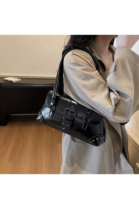 Premium Underarm Handbag for Women and Girls, Trendy Versatile Studded Motorcycle Vintage Bag, Patchwork Design Urban Minimalist Commuter Purse