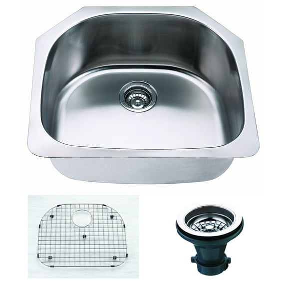 Premium Undermount 16 Gauge Stainless Steel 23.5" Single Bowl Kitchen Sink with Grid and strainer