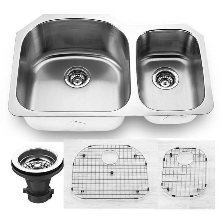 Empire Industries Sp 5c 31 5 In Premium Undermount 16 Gauge 65 35 Double Bowl Kitchen Sink With Grid Strainer Stainless Steel