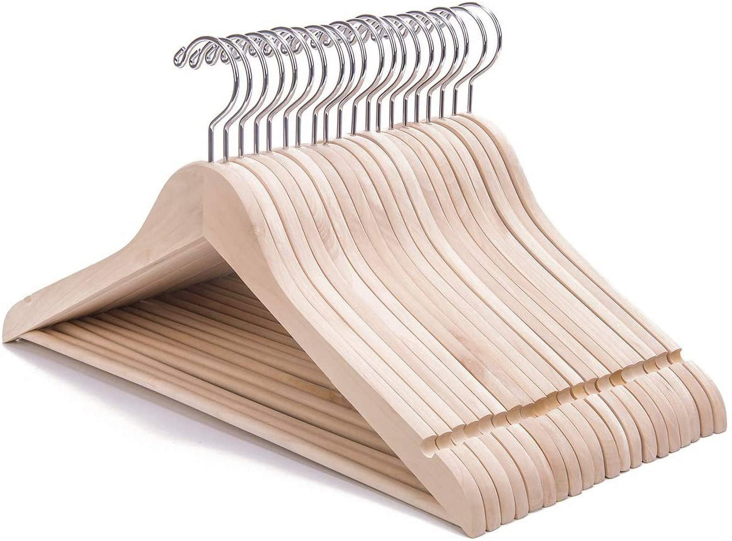 Premium Unfinished Solid Wooden Clothes Hangers 20-Pack with Smooth Notches, Rotating Hook for Coats and Jackets