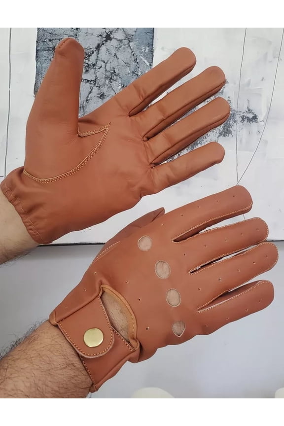Premium Unisex Thin Unlined Leather Gloves with Police Style Holes, Soft Sheep Genuine Leather Comfortable Handwear