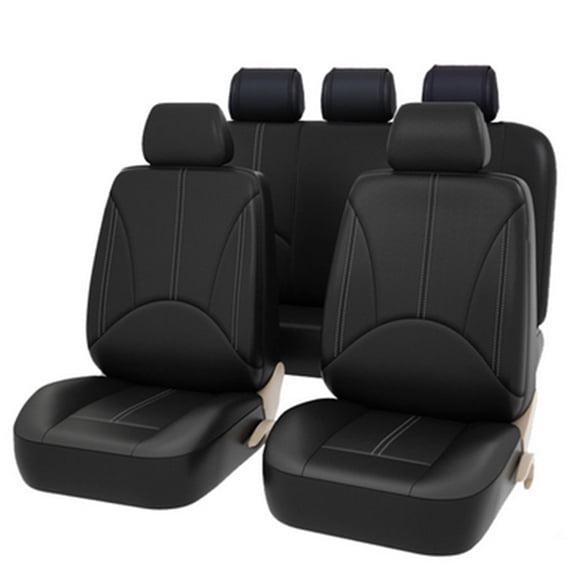 Premium Universal PU Leather Car Seat Cover Set Complete Auto Interior Protector Cushion 9 Pieces Black Edition for Cars SUVs Trucks