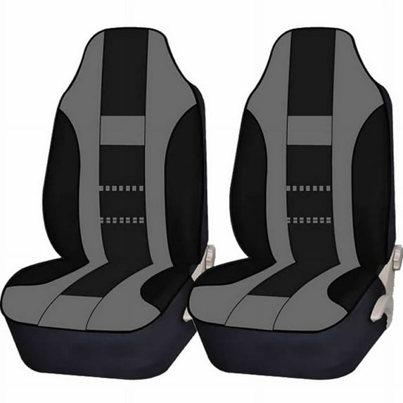 Premium Universal-fit 2 Piece Front High Back Seat Covers Set for Car Truck SUV Van -Gray & Black