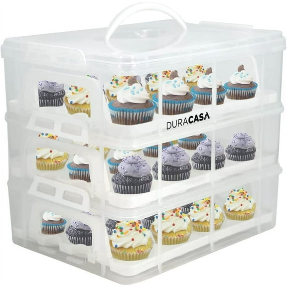 Premium Upgraded Cupcake Carrier Cupcake Holder Holds Cupcakes Steadier Store up to 36 Cupcakes or Muffins Stacking Cupcake Storage Container Use 1,2, or 3 Tiers White