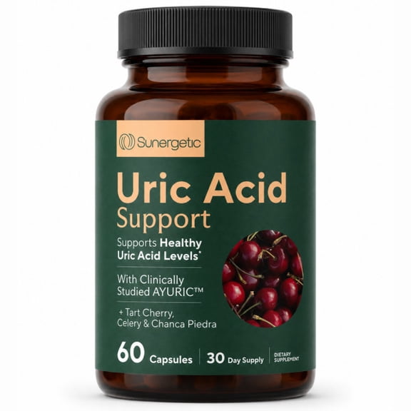 Sunergetic Premium Uric Acid Support Supplement Uric Acid Cleanse & Kidney Support Includes Tart Cherry, Chanca Piedra, Celery Extract & Turmeric - 60 Capsules