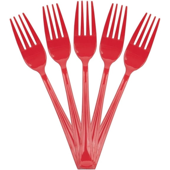 Premium Utensils Party Pack - Plastic Forks - Red - 48 Disposable Forks/Pack