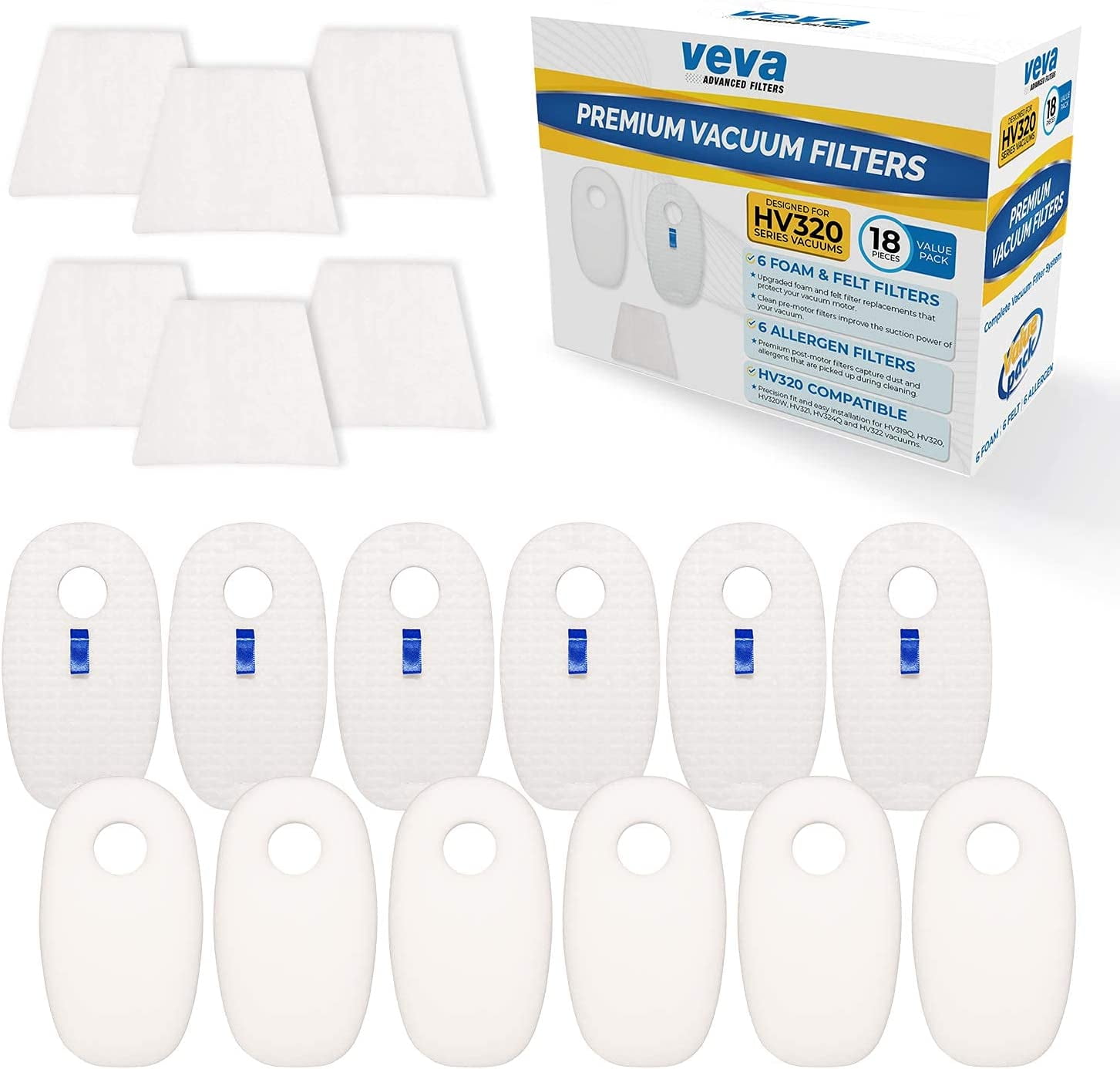 Premium Vacuum Filter Set for Shark Rocket Vacuums 6 Allergen, 6 Foam