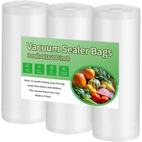 Premium Vacuum Sealer Bags, 11x 200 inches, 3 count. Airtight food saver bags rolls, BPA Free & Heavy Duty Vacuum Freezer Bags. Commercial Grade, Sous Vide or Meal prep