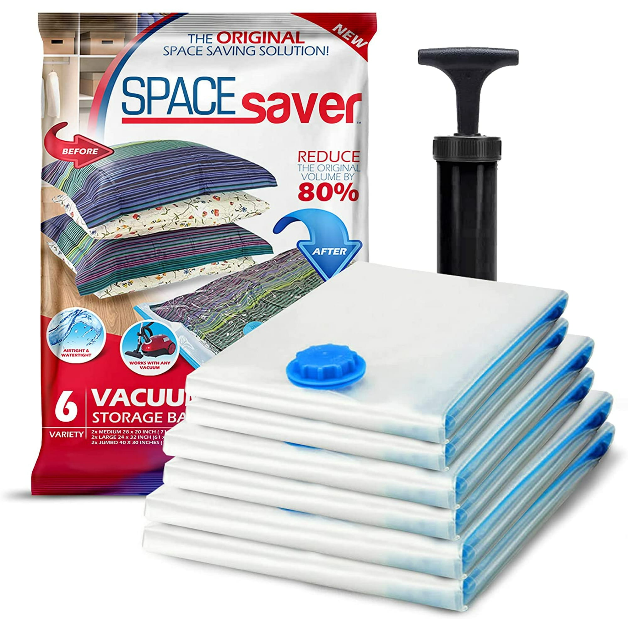 Clear Multipurpose Vacuum Storage Bags with Hand Pump, 6 Pack