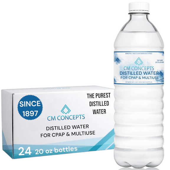 Premium Vapor Distilled Water Bottles for CPAP & Multiuse, 20oz., Case of 24