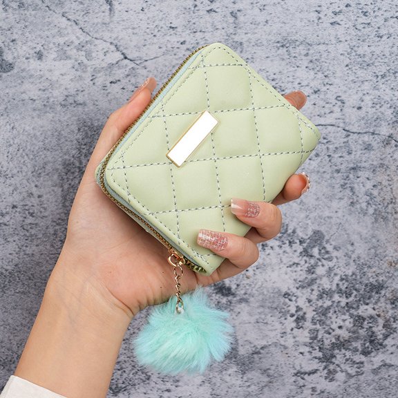 Vegan Leather Wallet Women Small - Ultra Thin Credit Card Holder with Lattice Design,Card Slots & Zip Coin Purse, Fits in Small Purses & Phone Cases,A-Green