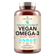 Amandean Vegan Omega-3 Supplement. Fish Oil Alternative. Plant Based DHA & EPA Algal Oil. 120 Capsules. Marine Algae Essential Fatty Acids. Joint, Heart, Skin, Brain, Eye. (Packaging May Vary)